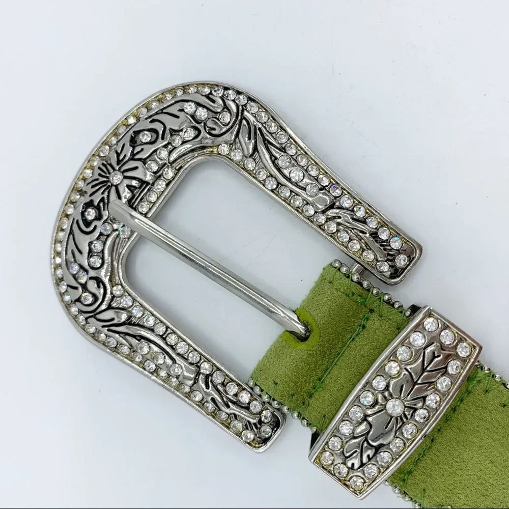 Lime Green Suede‎ Western Belt w/Crystals and Rivets Sz Sm
